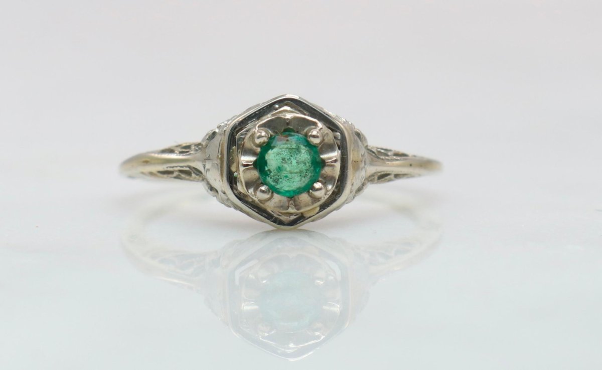 14K Gold Filigree Emerald Ring