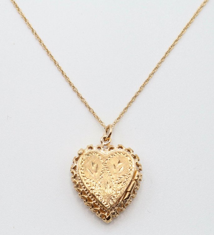 14K Gold Heart Shaped Locket on Chain