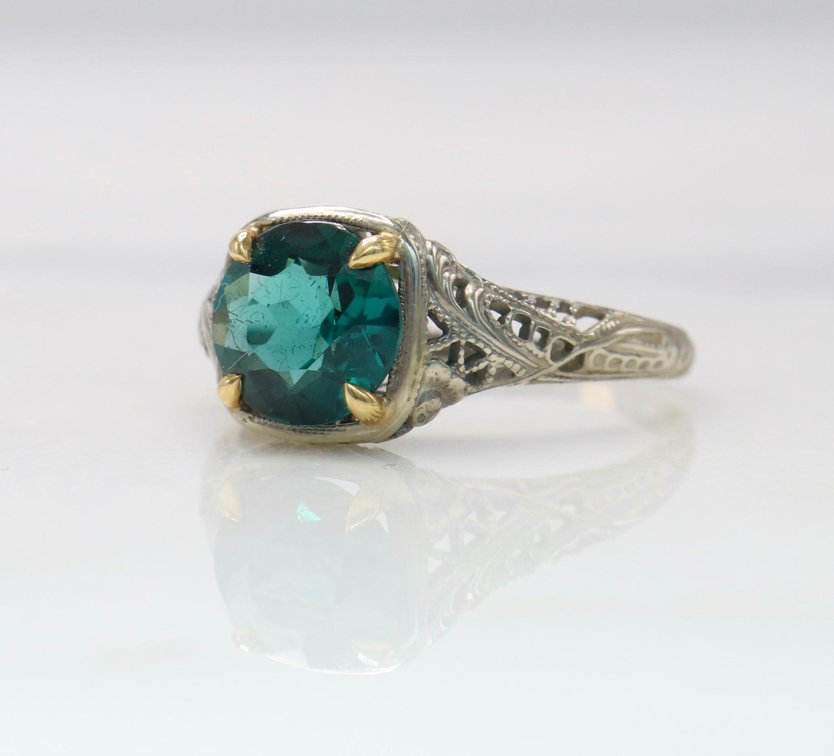 14 & 18k Gold Filigree Tourmaline Ring 