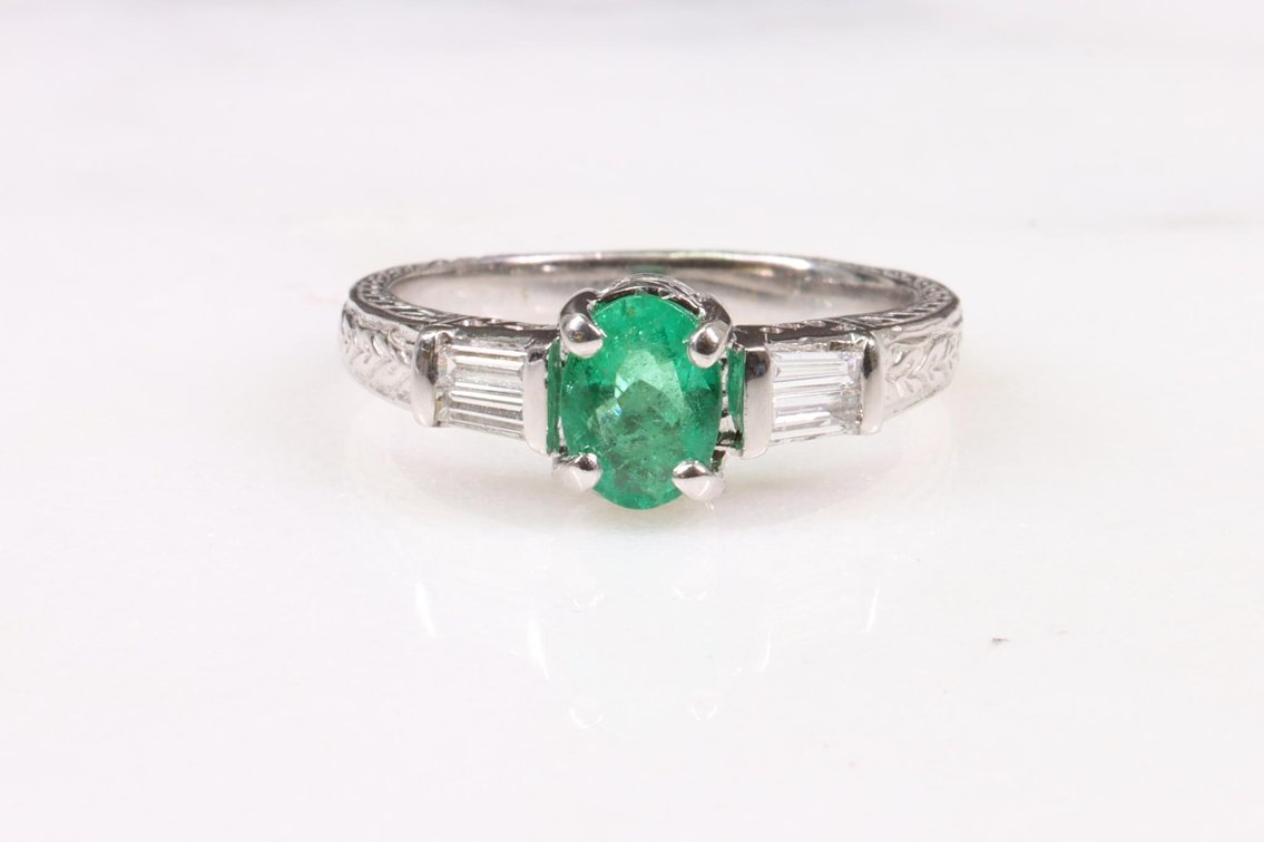 14KW Gold Emerald and Diamond Ring