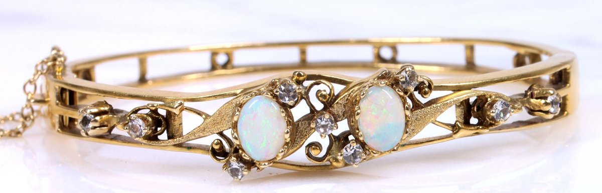 14KY Gold Opal and Diamond Bracelet