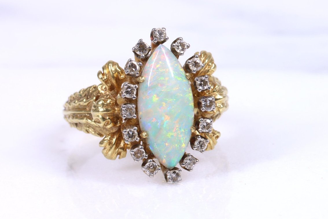 18K Gold Opal and Diamond Ring