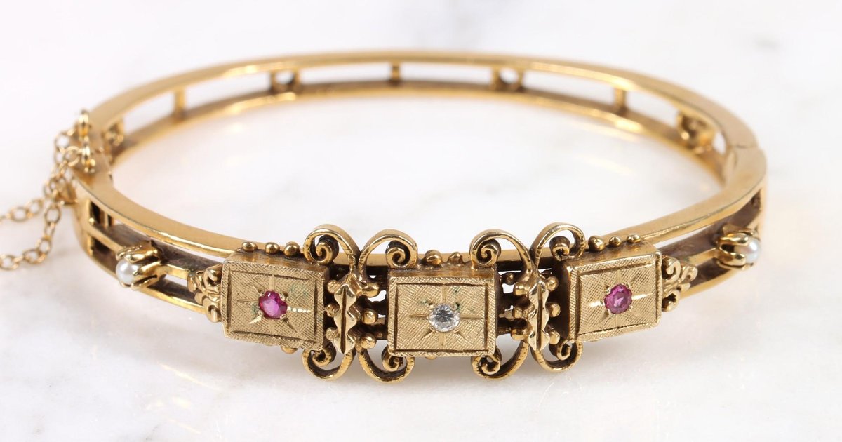 14KY Gold Ruby, Pearl and Diamond Bracelet