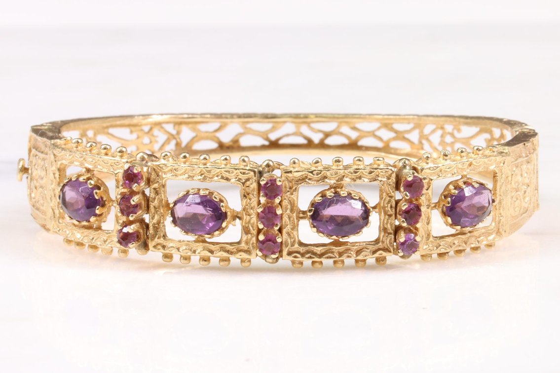 14KY Gold Purple Stone Bracelet 