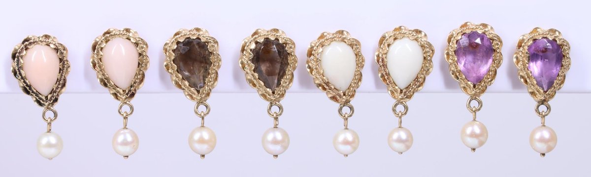 14KY Gold Coral, Quartz, Pearl Earrings