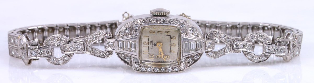 Elgin Platinum,14KW Diamond Ladies Wrist Watch