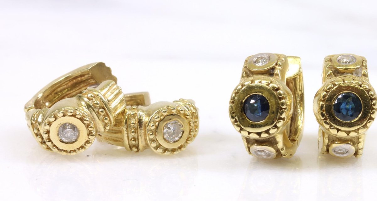 18KY Gold Sapphire, Diamond Earrings