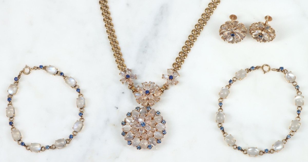 Krementz Gold Moonstone and Sapphire Suite