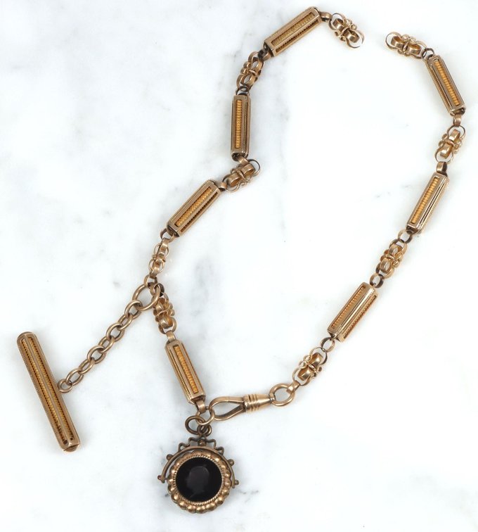 14K Gold Watch Chain with Gold Filled Fob