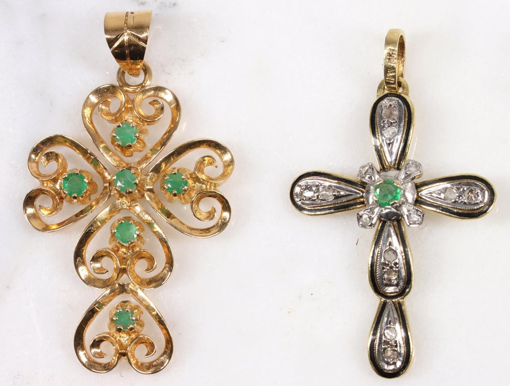 18K Gold Emerald Cross Pendants