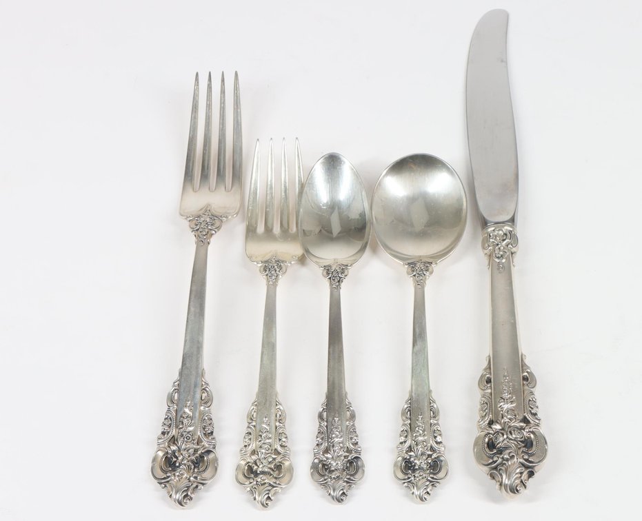 Wallace "Grande Baroque" Sterling Silver Flatware Service for 12 with Extras