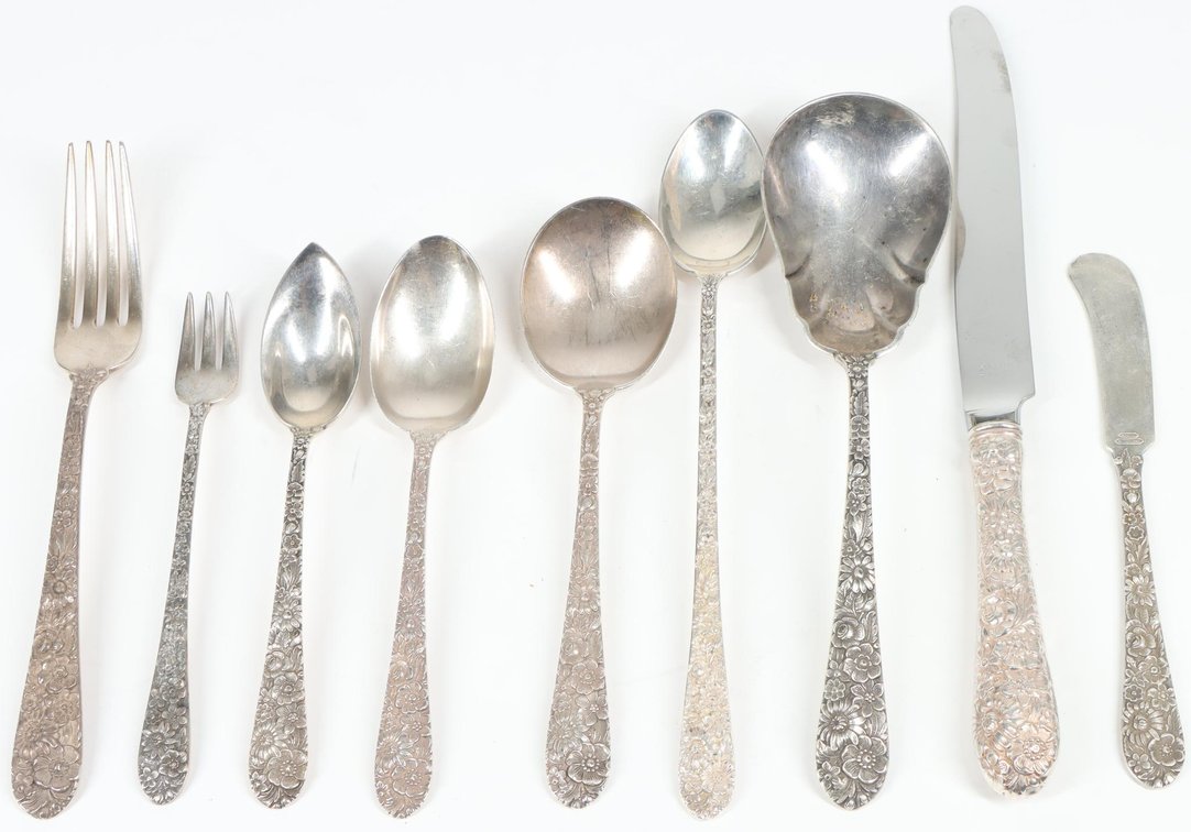 Alvin "Bridal Bouquet" Sterling Silver Flatware Service for 8 with Extras