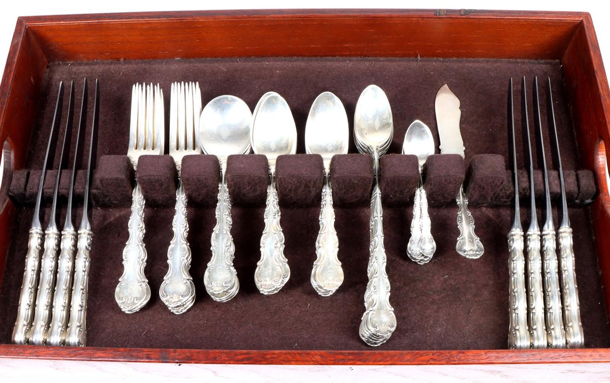 Gorham "Strasbourg" Sterling Silver Flatware Service for 8 with Extras