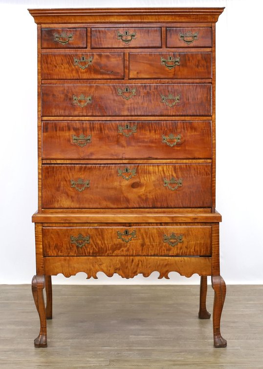 Queen Anne Tiger Maple Chest-on-Frame