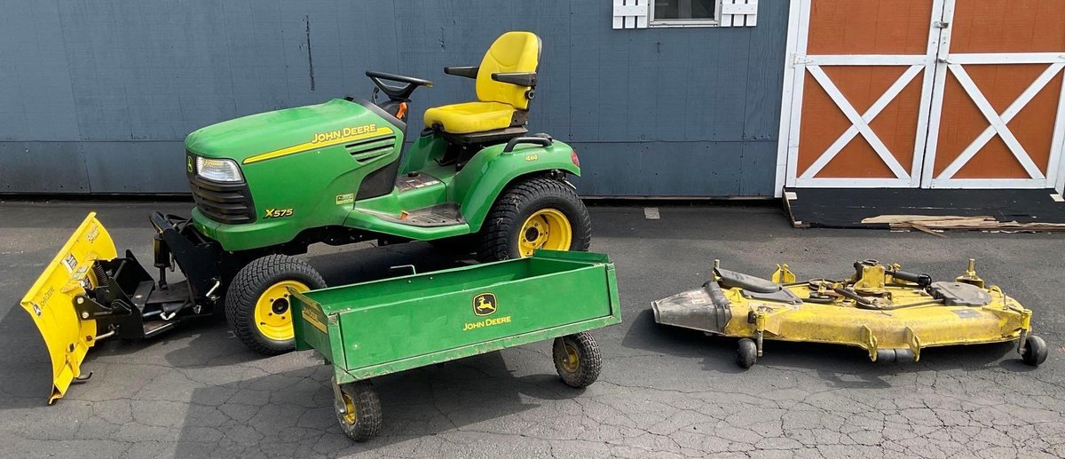 John Deere X575 Tractor Plow and Cart
