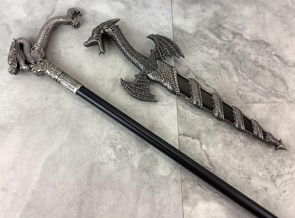 Dragon Themed Sword Cane and Dagger