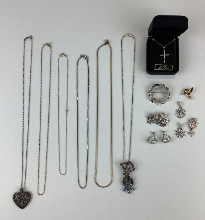 Sterling Pins, Earrings, Chains and Pendants