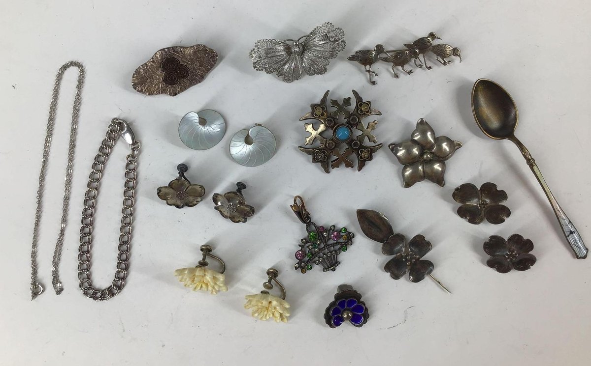 Sterling Pins and Earrings