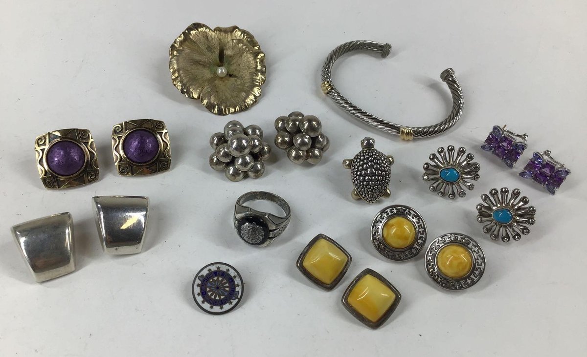 Sterling Silver Earrings, Bracelet and Pins