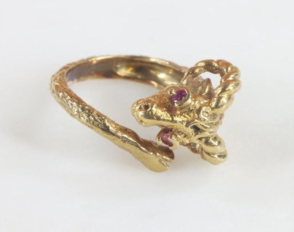 18KY Gold, Ruby, Ram's Head Ring