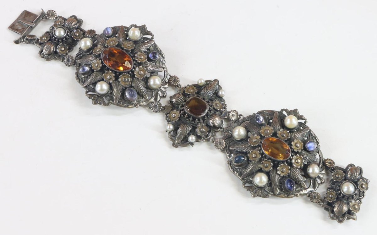 Silver Gemstone Pearl Bracelet