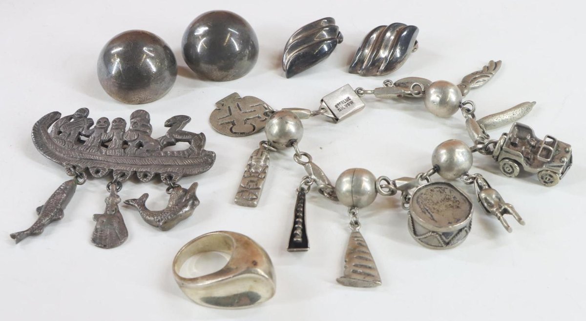 Sterling Silver Bracelet, Pin, Earrings, Ring