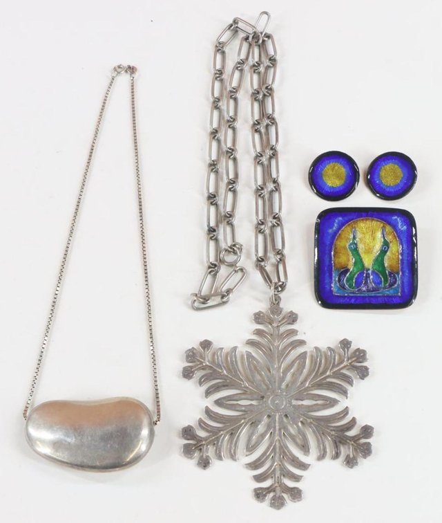 Sterling Silver, Copper, Enamel, Necklaces, Pin, Earrings