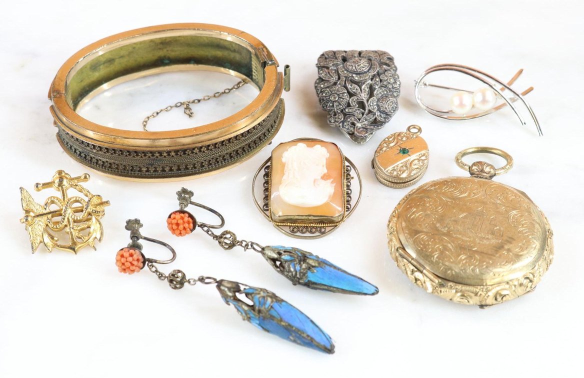 Victorian, Silver, Bracelet, Case, Pins, Pendants, Clip, Earrings