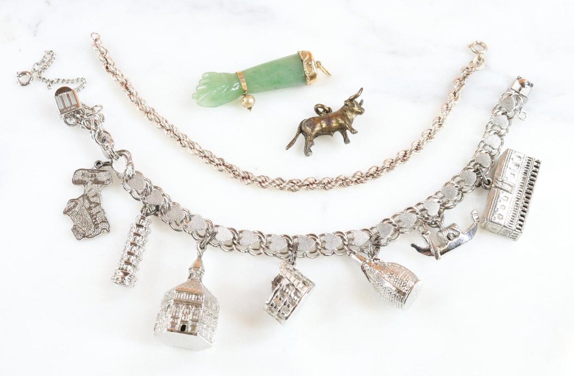 Sterling Silver, Gold, Aventurine, Italian Charms, Bracelets, Pendant