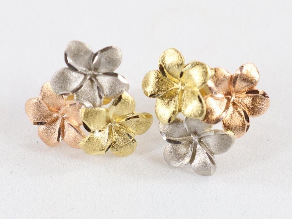 14K Tri-Coolur Gold Floral Earrings