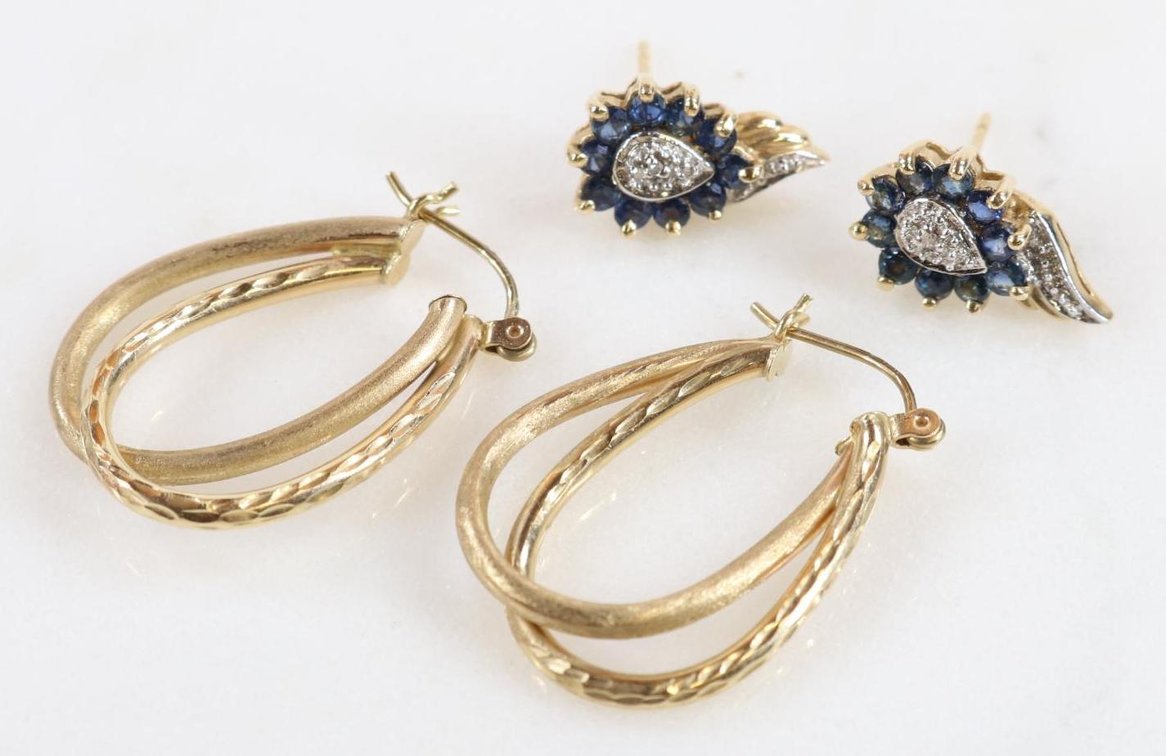10KY Gold Sapphire, Diamond, Hoop Earrings