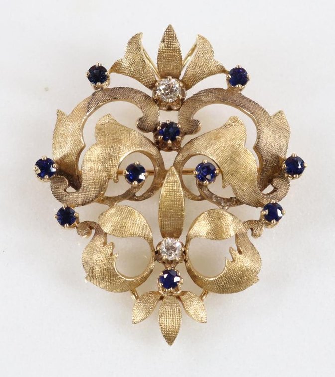 14KY Gold Sapphire and Diamond Pin Pendant