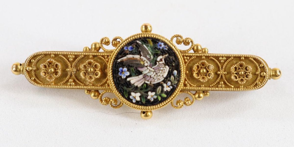 14KY Gold Micro Mosaic Victorian Etruscan Pin
