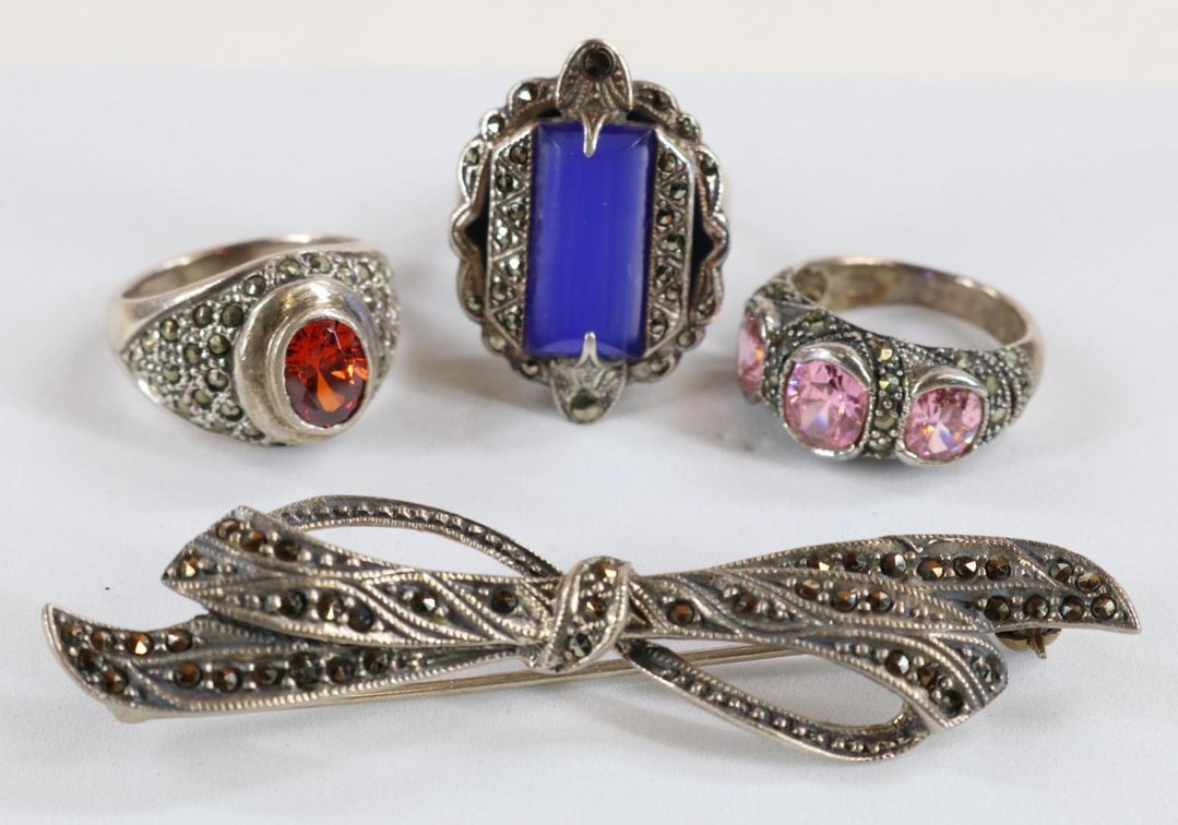 Sterling Silver, Marcasite Rings, Brooch Pin