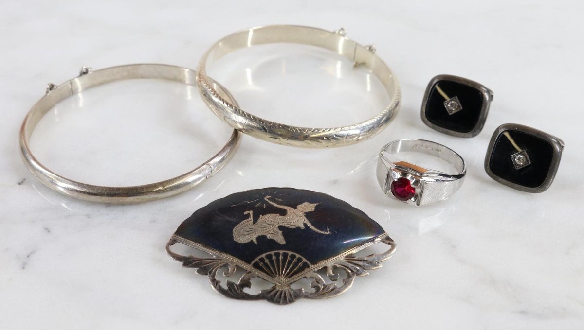 Sterling Silver Bracelets, Pin, Ring, Cufflinks 