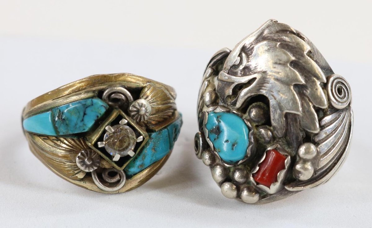 Sterling Silver Native American Turquoise, Coral, Rings