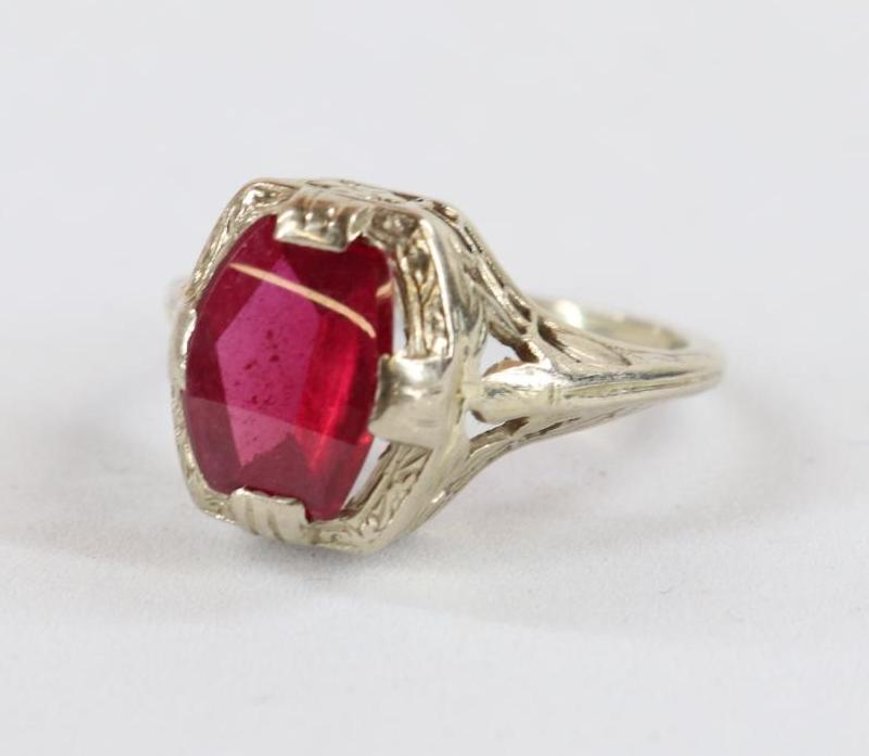14KW Gold Synthetic Ruby Ring