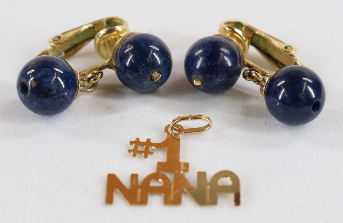 14KY Gold Lapis, #1 Nana, Earrings, Charm Pendant