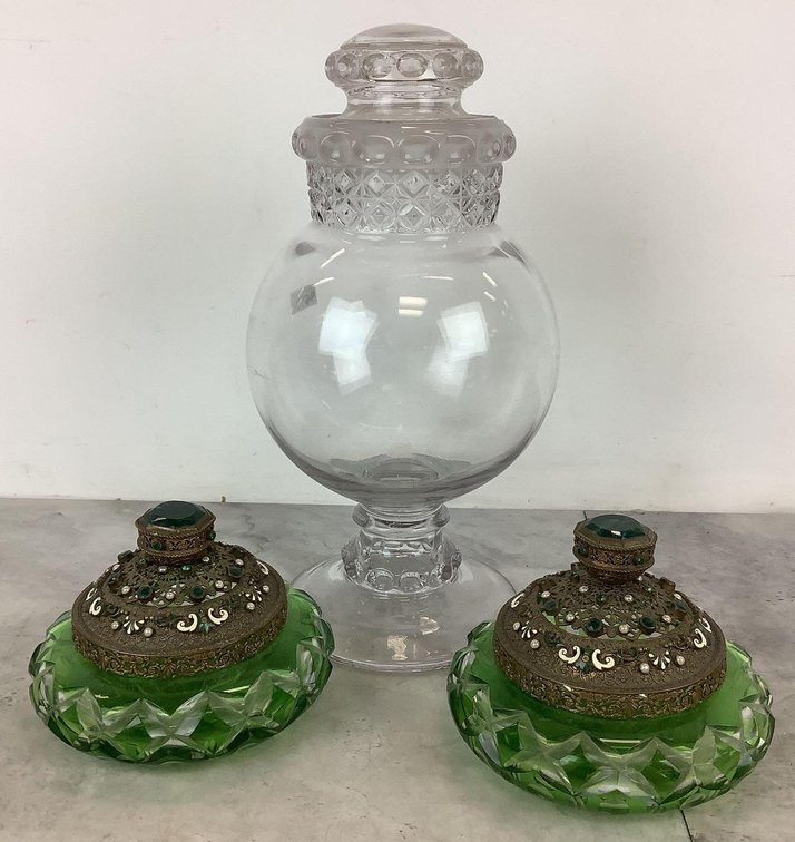 Emerald & Cut Glass Jar Assortment
