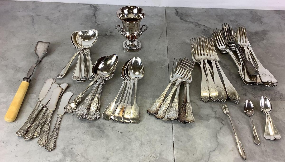 Silver Plate Flatware, Serving Ware & Mixed Doubles Trophy