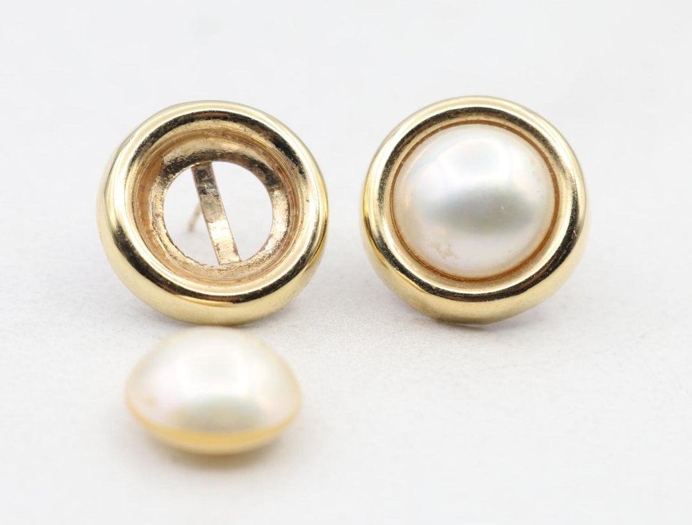 14KY Gold Mabe Pearl Earrings