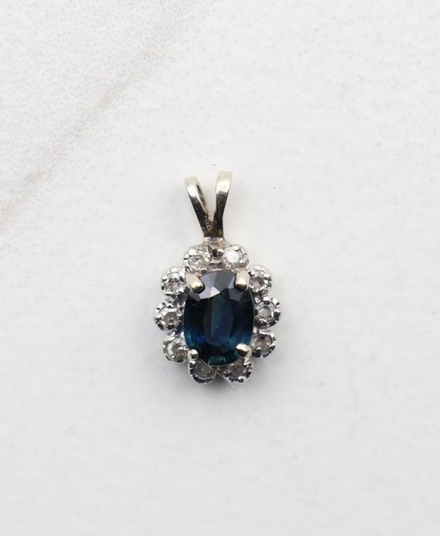 14KW Gold Sapphire and Diamond Pendant