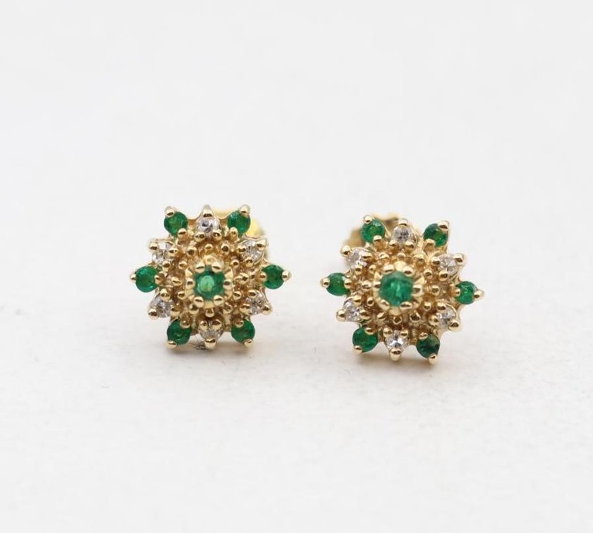 14KY Gold Emerald and Diamond Earrings