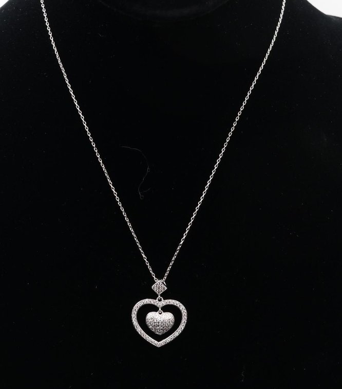 Sterling Silver CZ Heart Pendant on Chain