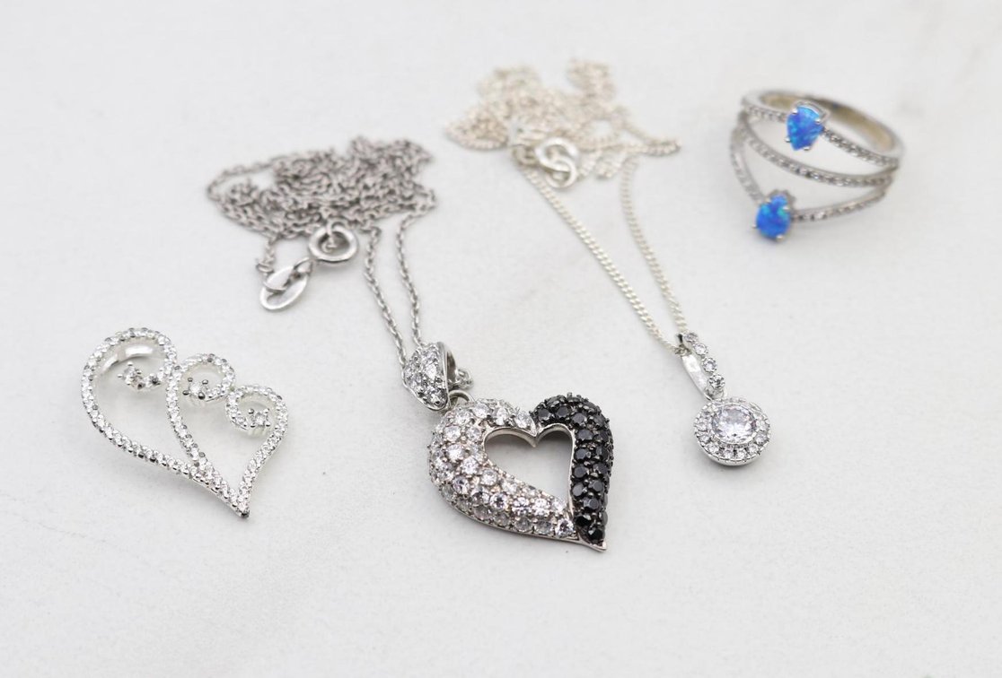 Sterling Silver CZ Pendants, Chains, Opal Ring