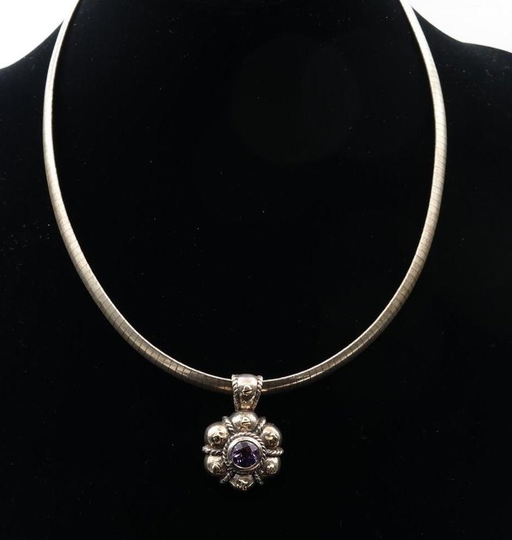 Sterling Silver 14KY Gold Amethyst Pendant on Chain
