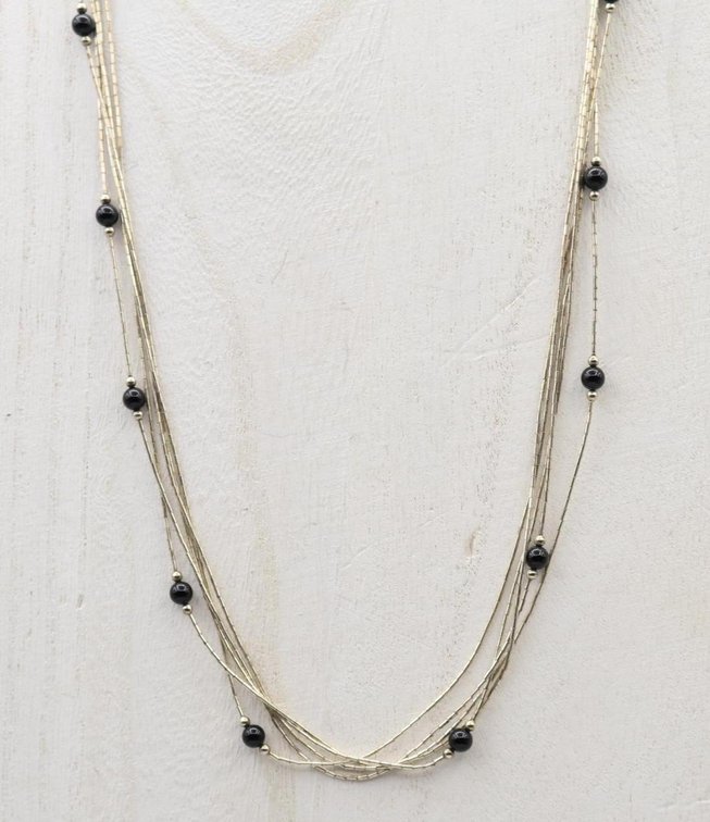 Sterling Silver Liquid Silver Onyx Bead Necklace