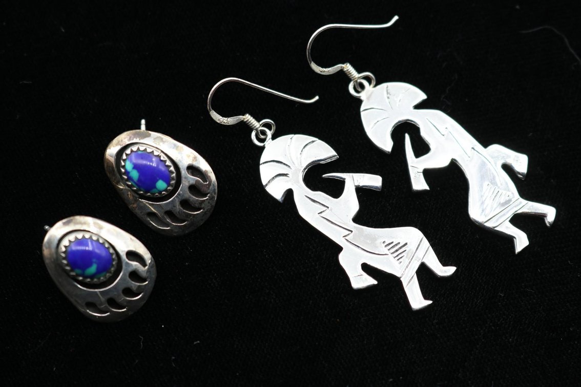Sterling Silver Kokopelli, Bear Claw Earrings