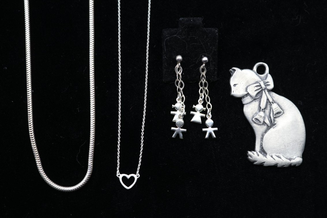 Sterling Silver Necklace, Earrings, Chain, Pewter Pendant