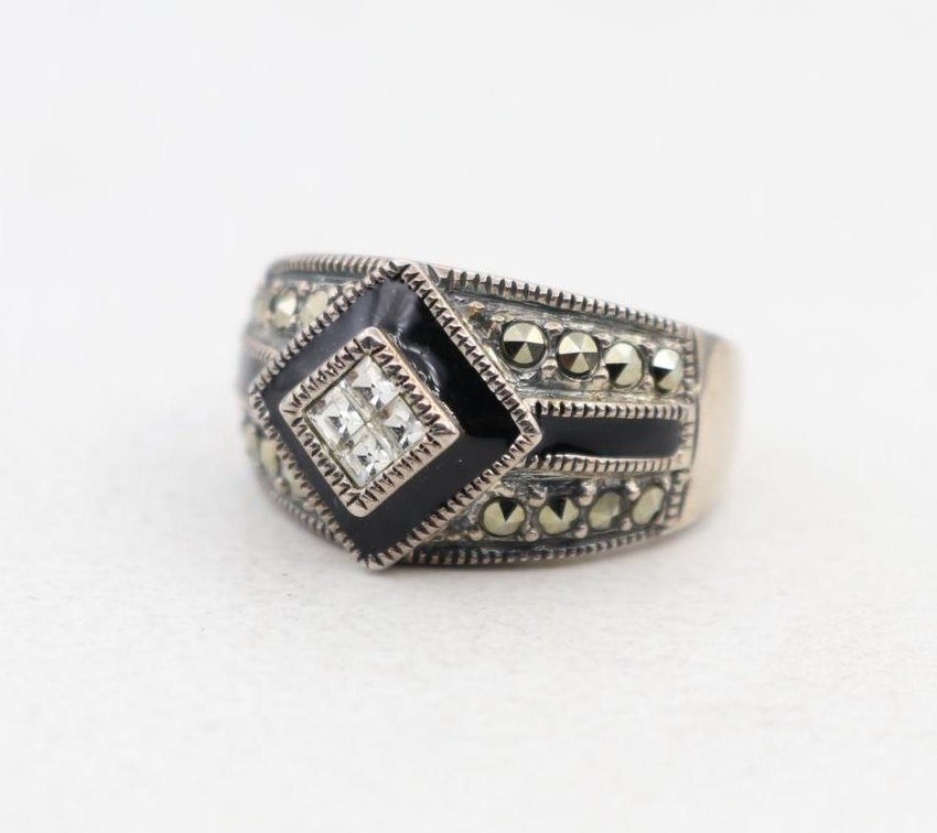 Judith Jack Sterling Silver Marcasite and CZ Enameled Ring